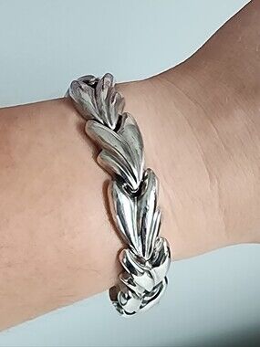 Vintage Milor Italy 925 Sterling Silver Leaf Chevron Link Bracelet 8"